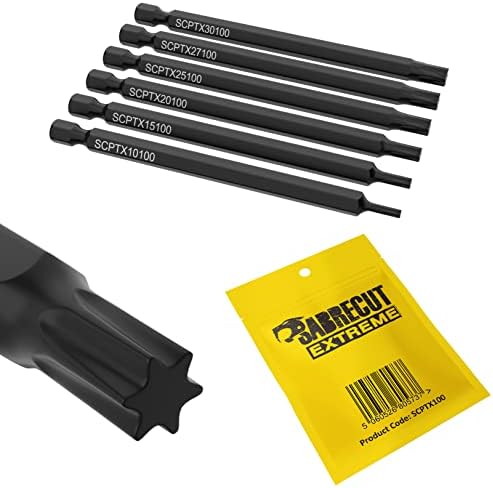 6 x SabreCut SCPTX100 Torx Screwdriver Bits T10 T15 T20 T25 T27 T30 x 100mm (Length)