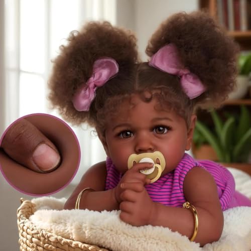 JIZHI 22 Inch Black Reborn Baby Doll Soft Realistic Newborn & Accessories