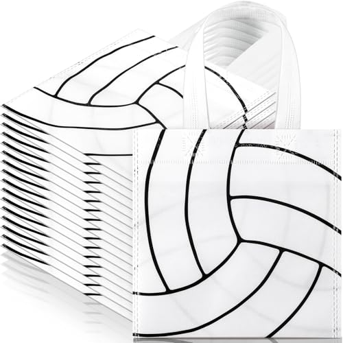 Sweetude 12 Pcs Volleyball Party Gift Bags Sports Theme Candy Goodie Bags 7.8 x 7.8 Inch Volleyball Non Woven Totes with Handles for Sports Party Favors Birthday Decor Supplies