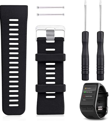 Rukoy Correa para Garmin Vivoactive HR Reloj, Pulsera de Silicona Smartwatch Bracelet Sportband para Garmin Vivoactive HR Fitness Watch(Negro)
