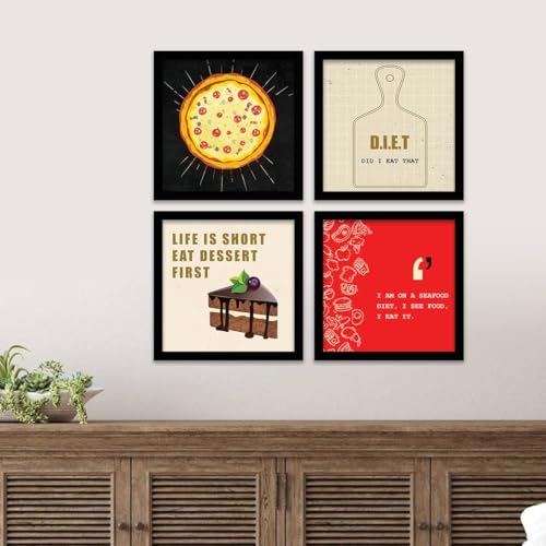 Image of kotart - Cooking Quotes Wall Posters With Frame for Restaurant, Cafe and Kitchen Decor - Set of 4 Framed Posters for Home (13 x 13 inch) Set of 4 (Art 8, Big)