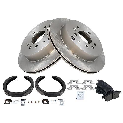 Image of TRQ Rear Brake Pad and Rotor Set Ceramic Parking Shoes Compatible with 2011-2012 Mazda CX-7
