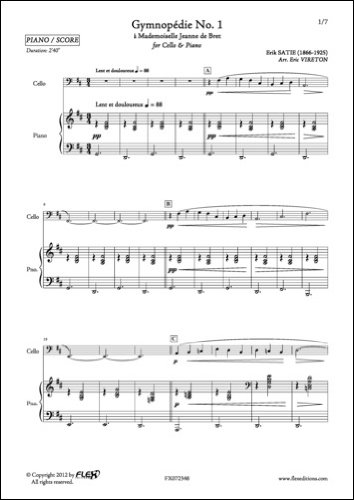 PARTITION CLASSIQUE - 3 Gymnopédies - E. SATIE - Violoncelle et Piano      Sheet music