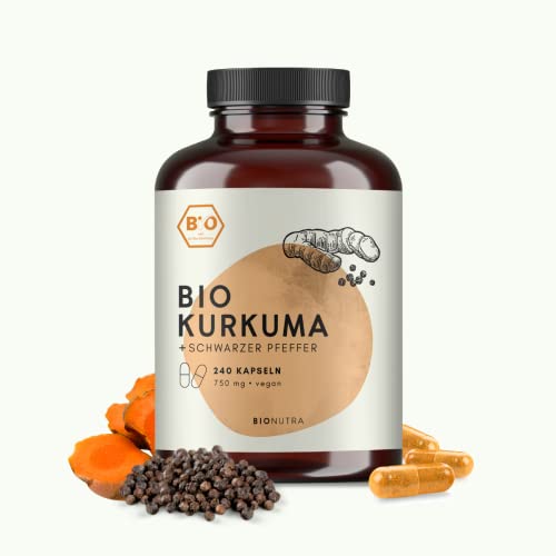 BIONUTRA® Curcuma bio | en gélules | 240 x 750 mg | Agriculture biologique | enrichi en poivre noir | Végan | Curcumine + Pipérine | Sans additifs | Fabriqué en Allemagne Cover