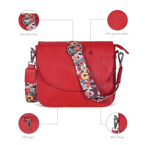 Image of Genuine Leather Shoulder Crossbody Purse For Women with Adjustable Strap, Mobile Pocket & Outside & Inside Zipper