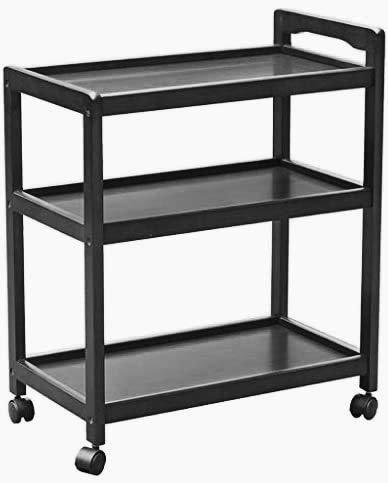 Image of 3-Tier Solid Wood Rolling Bar Cart with Wheels - Utility & Kitchen Storage Cart (Style 6)