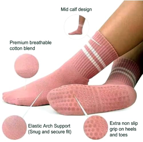 CARIAN Women's Anti-Slip Pilates & Yoga Grip Socks – 4-Color Pack + Bonus Mesh Laundry Bag3