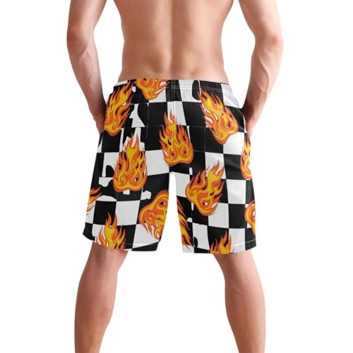 Men's Swim Trunks Quick Dry Swimming Shorts with Pocket Flame Checkerboard Pattern Swimsuit Trunks2