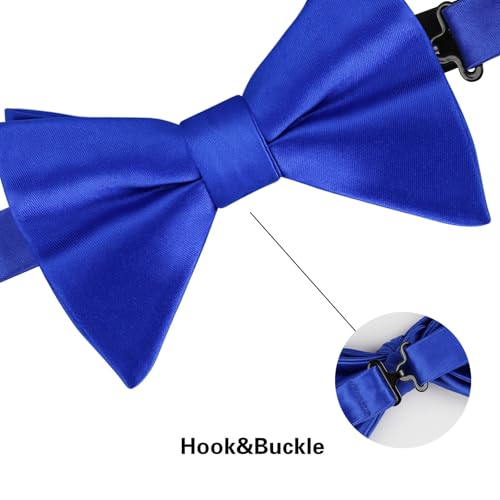 Image of Alizeal Mens 4pcs Formal Solid Bow Tie Set | Pre-tied Pocket Square Cufflinks Boutonniere for Wedding Everyday Use