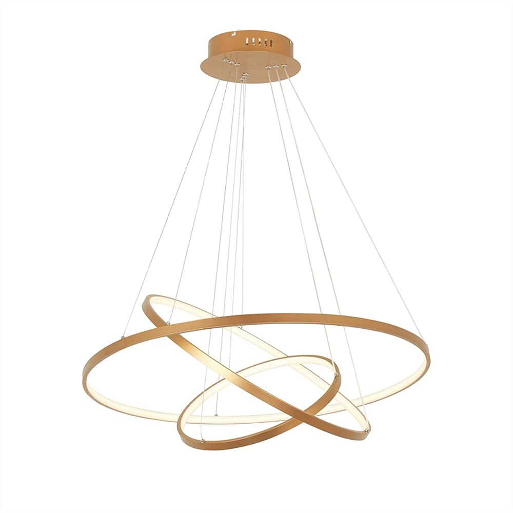 Ring Circle LED Pendant Light, Modern Metal Acrylic Chandelier Height Adjustable Hanging Lamp For Living Room, Bedroom, Dining Table,Gold+3 Color Light-40＋60＋80cm 113W