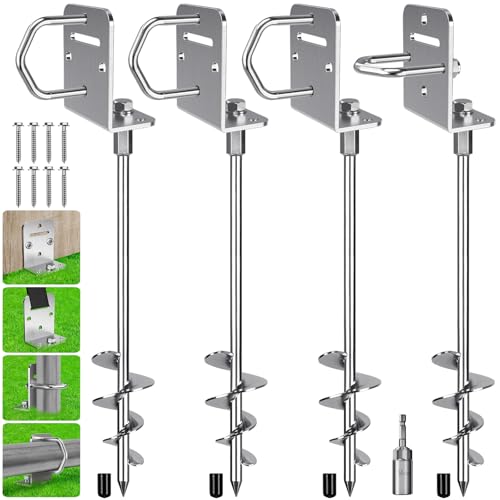 BeneLabel Ancrage au Sol, 80cm Heavy Duty Trampoline Anchor à Visser kit Ancrage Balancoire 4pcs Spirale 7.2cm pour Structure d'escalade/Abri Voiture/Clôture...