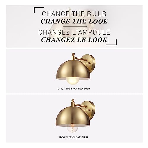 Image of Globe Electric 65000048 1-Light Wall Sconce, Brushed Brass, Wall Lights for Living Room, Bedroom, Den, Mounted Bedside Lamp, Apartment Essentials, Dimmable, Lights for Apartment and Rentals