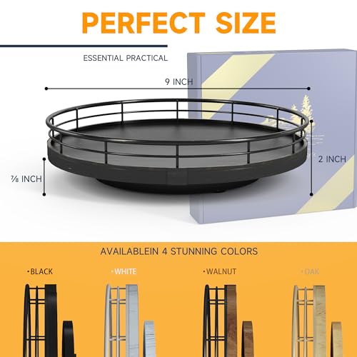 9" Oak Bathroom Vanity Tray Turntable for Perfume Candle, Round Wooden Decorative Tray for Kitchen Sink Countertop Organizer, Bathroom Counter Organizer for Skincare Makeup, Farmhouse Black Gold