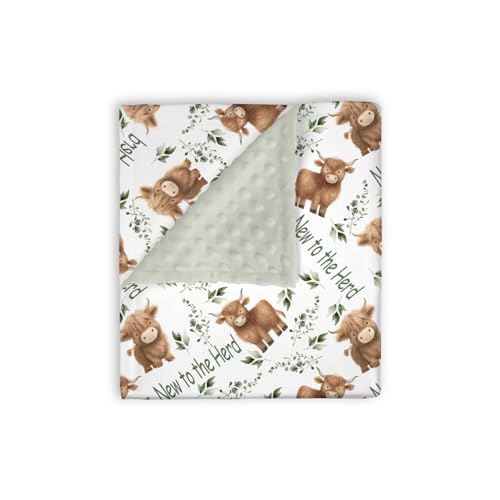 Image of EyMzcod Mink Baby Boys Girls Blankets Highland Cow Eucalyptus Leaf, Western Cowboy Soft Double Layer Dotted Backing Receiving Swaddle, Newborn Infant Toddler Nursery Crib Bedding Shower Gift