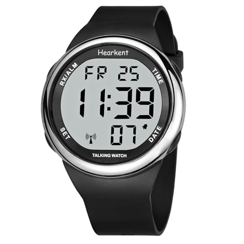 Montre parlante Atomique pour malvoyants et Personnes âgées Montre parlante à Voix française pour aveugles avec Grand écran LCD (Argent)