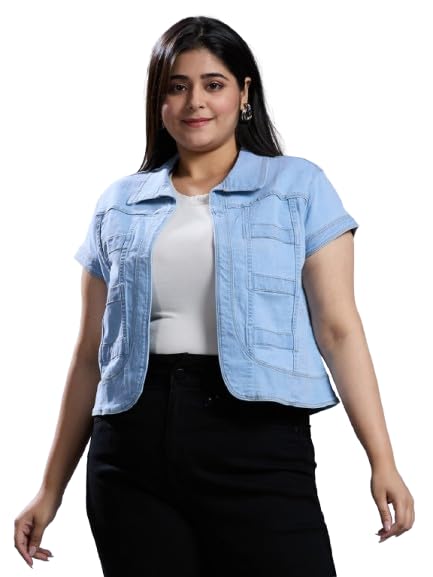 style quotient Women Light Blue Open Front Plus Denim Shrug-picture-19