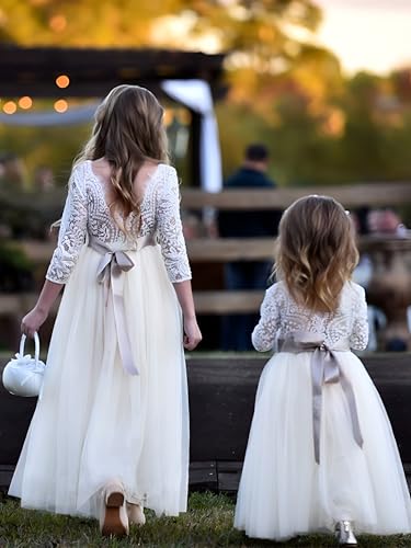 Image of 2Bunnies Girl Peony Lace Back A-Line Straight Tutu Tulle Party Flower Girl Dress