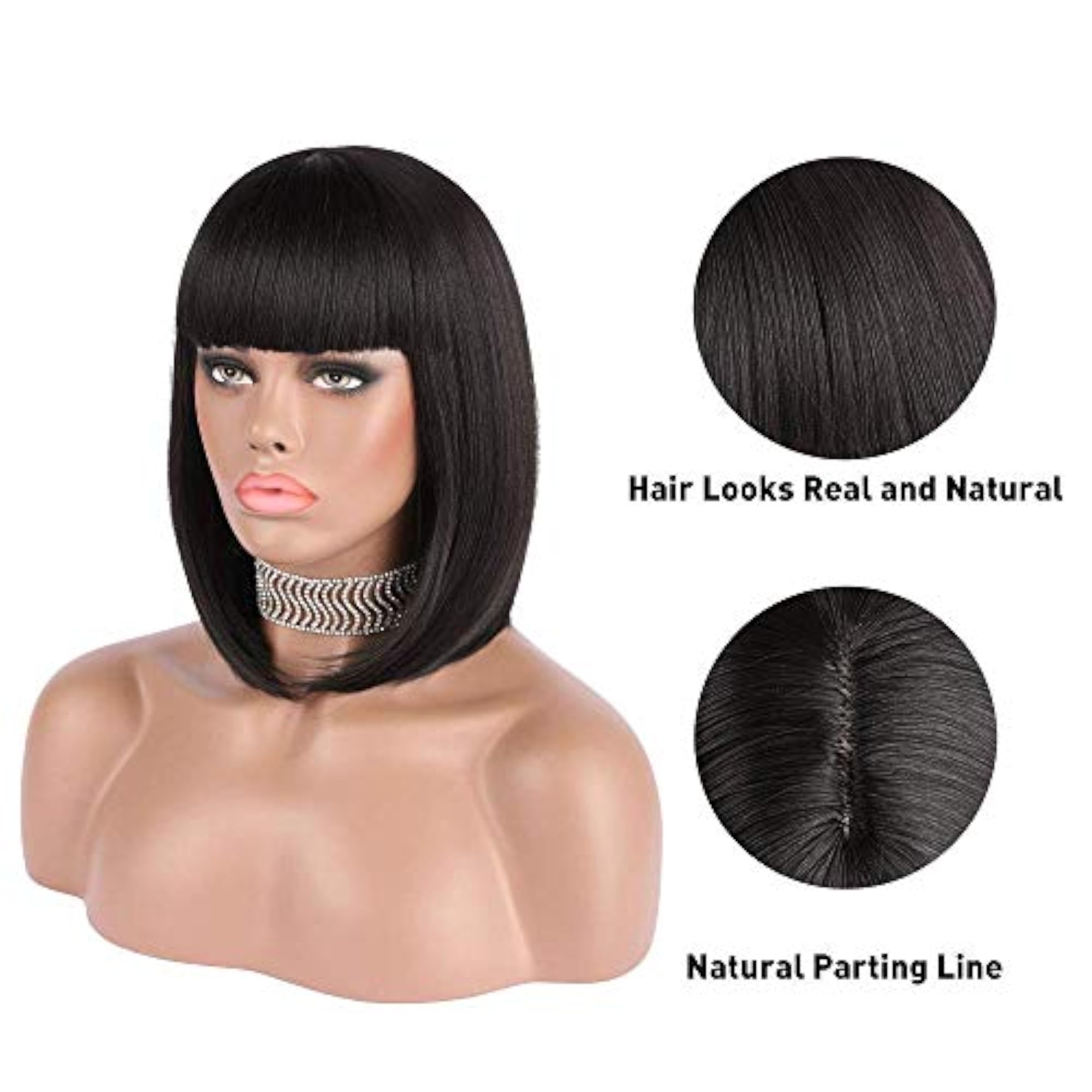 Women's Short Bob Synthetic Wig with Flat Bangs
