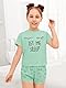 Haloumoning Mädchen Schlafanzüge Sommer Niedliche Shorts Set Bequem Kurzarm Cartoon bedrucktes Pyjama Set T-Shirt und Kurze Hose Set, Hellgrün, 10-12 Jahre
