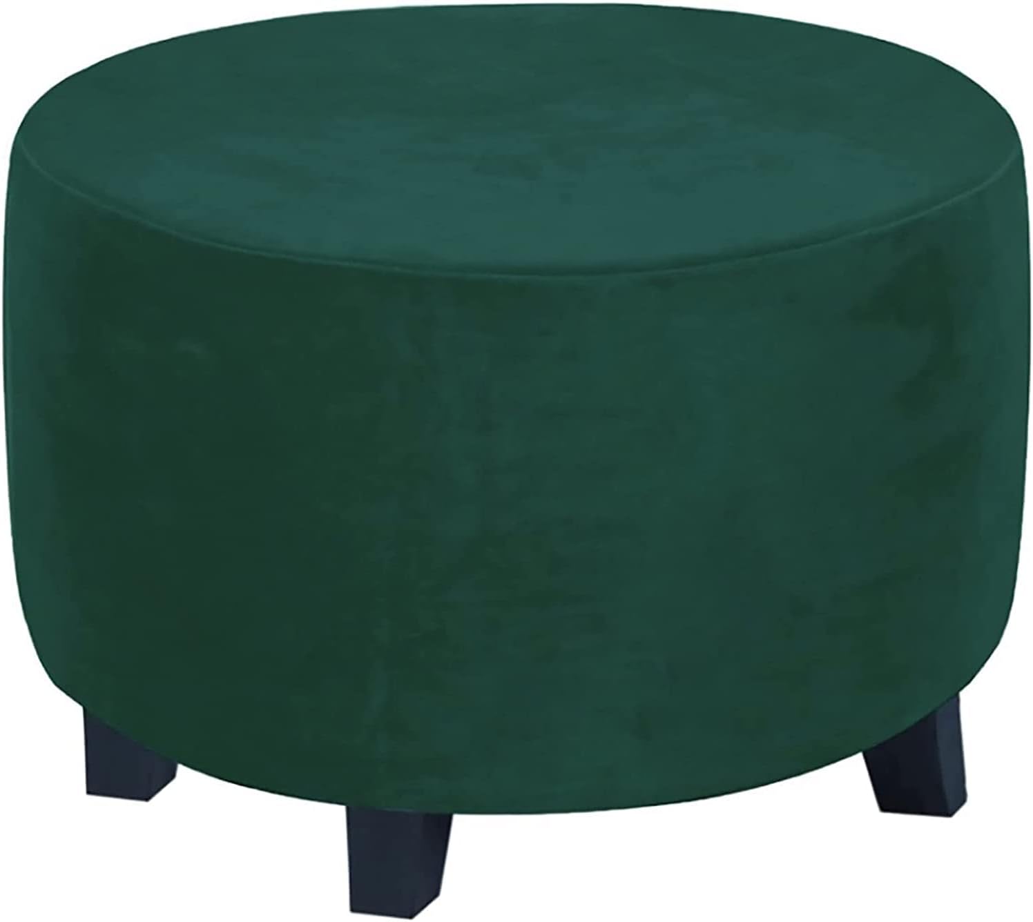 Konsilsa Velvet Ottoman Cover Round, Stretch Ottoman Slipcover Removable Round Footstool Covers Ottoman Protect Covers (Color : Dark Green, Size : X-Large)