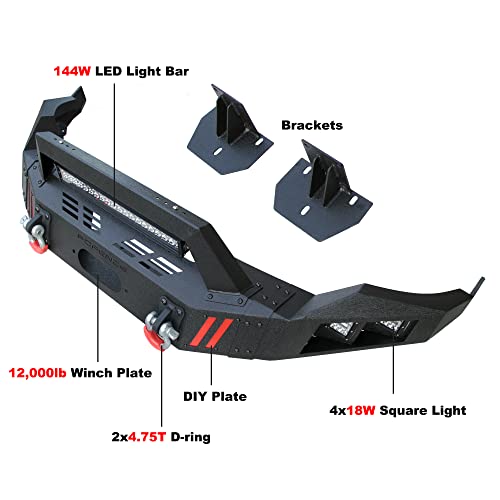 Longsun Front Bumper Fit Dodge Ram 1500 (2013-2018) Textured Black Pickup Truck Bumper With Winch Plate | Lights | D-Rings (Excluding Rebel) #TOP1