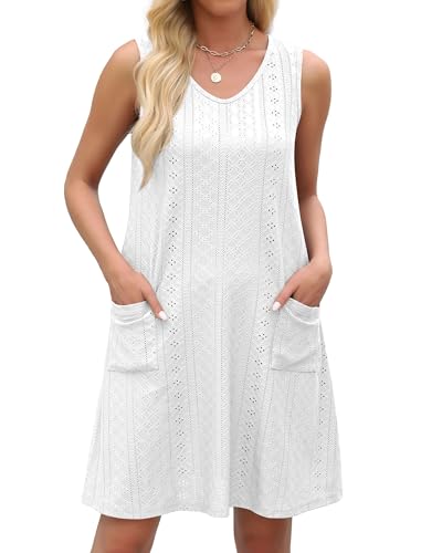 Image of elescat Swimsuit Coverup Summer Dresses for Women Eyelet Casual Loose Sleeveless Sundress with Pockets 2026