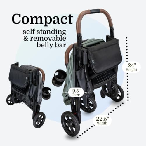 Image of Strolee Lightweight Baby & Toddler Stroller, Ultra Compact, Airplane-Friendly Travel Stroller, One-Handed Fold, Near Flat Recline, X-L Canopy & Parent Cup Holder -LinQ (Fawn)
