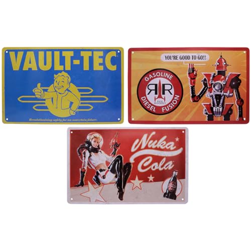 Set di 3 cartelli con 1 Vault-Tec, 1 Red Rocket, 1 Nuka-Cola