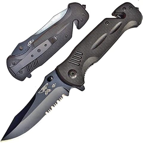 ANVIL BLADESMITHS - BULLSHARK 8CR13 - Folding Pocket Knife - Serrated Blade Black Assisted Open Cover