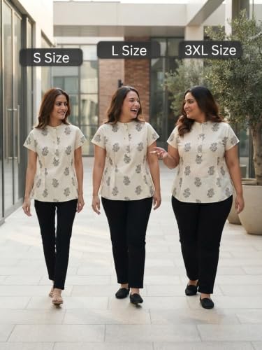 Image of Leriya Fashion Cotton Tops for Woman Khadi Cotton Casual Top for Women | Minimal Ethnic Printed Women Tops Cotton | Breathable Summer Wear | Office Casual Western Shirt| Shirt for Woman Western