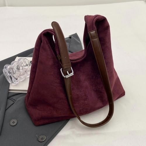 Image of Lushandy Brown Suede Purse Faux Suede Tote Bag Leather Hobo Bags for Women Slouchy Hobo Bag Fall Purse Shoulder Bag