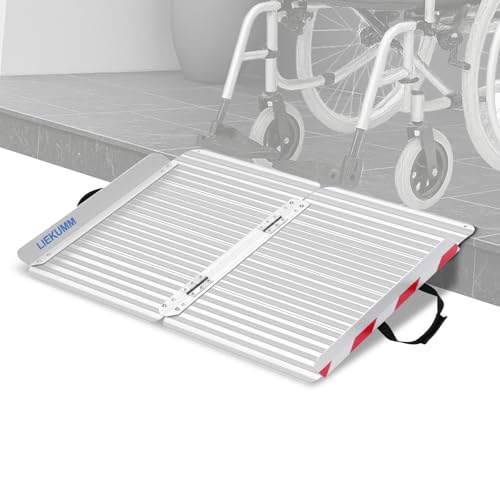 LIEKUMM Rampas para Silla de Ruedas 66 cm, 85 cm Ensanchada, Capacidad de Carga 400 kg Aluminio Rampa para Escaleras, Bordillos, Rampa Minusvalidos para Sillas de Ruedas Eléctricas y Manuales