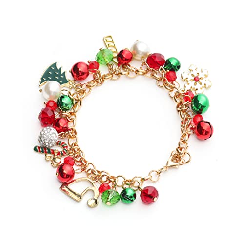 Zealmer Christmas Link Bracelet for Women Colorful Snowman Xmas Tree Beaded Charm Jingle Bell Bracelet Adjustable Christmas Holiday Gifts Bracelets Fashion Jewelry for Girls Kids