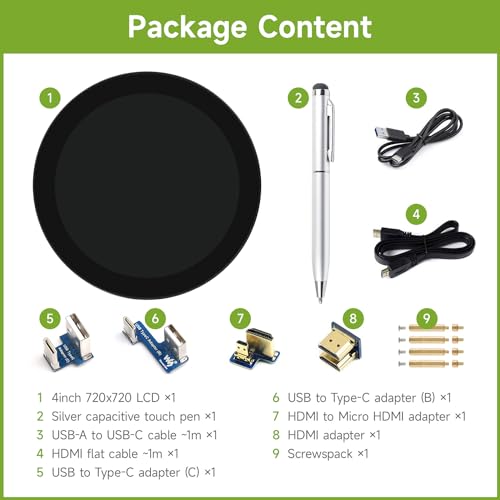 Image of waveshare 4inch HDMI Round Touch Display, 720 x 720 Resolution, IPS, 10-Point Touch, Compatible with Raspberry Pi 5 /4B /3B+ /3A+ /2B /B+ /A+ /Zero /Zero W /WH /Zero 2W, Compatible with Jetson Nano and Mini PC