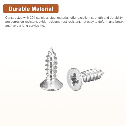 Image of DTGN 50Pcs #4x3 /8 inch Flat Head Wood Screws, 304 Stainless Steel Phillips Self Tapping Screws - Good for Woodworking, Furniture - Silver