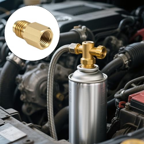 Image of lasuroa 2pcs Brass Refrigerant Tank Adapters, R134A to R12 Fitting Adapter 1 /2 inch Female to 1 /4 inch Male Flare Vacuum Pump Port Connection Kit for AC Refrigerant System