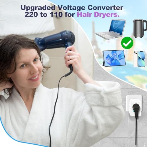 Mapambo 220V To 110V Voltage Converter Us To Europe For Hair Dryer With 2 Usb Port 2 Usb C International European Universal Travel Adapter Worldwide Step Down Power Converter Plug Combo thumb #2