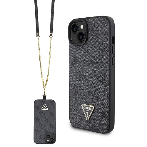 Guess GUHCP15MP4TDSCPK Coque Rigide pour iPhone 15 Plus 6,7" Noir Coque Rigide Crossbody 4G Metal Logo