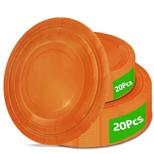 40Pcs Disposable Paper Plates Orange,Including 20pcs 9" and 20pcs 7" Plates,Strong and Sturdy Disposable Plates for Party, Dinner, Holiday, Picnic,Birthday Party, Dinner Table, Wedding
