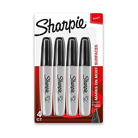 Sharpie Permanent Markers, Chisel Tip, Black, 4 Count Cover