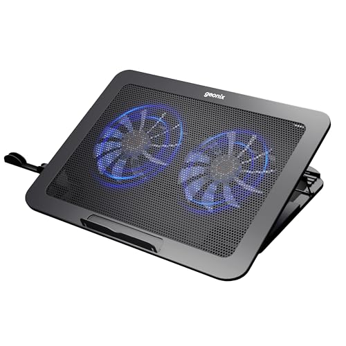 Image of Geonix CoolZ 2Fan Laptop Cooling Pad |High-Performance 2 Cooling Fans 6 Adjustable Height Levels Up to 130mm | Compatible Upto 17-Inches| Supports uto 5kg | Mobile Phone Stand (Black & Blue)