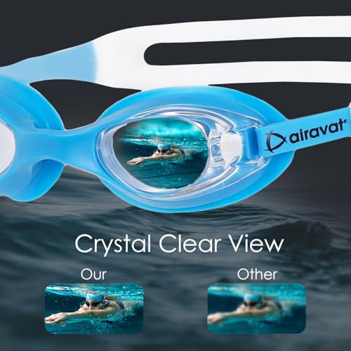 Image of AIRAVAT Hydro 1027 Swimming Goggles, Adjustable Pool Goggles For Adult, Youth, Boys & Girls, Optic Quality Poly carbonate Lenses, 100% UV Protection Anti-fog Coated, Ultra Durable (Blue)