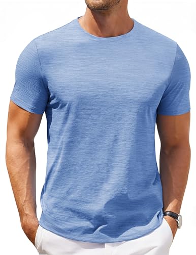 COOFANDY Men's T-Shirts Short Sleeve Soft Crew Neck Tee Shirts Casual Summer Basic Tops Light Blue
