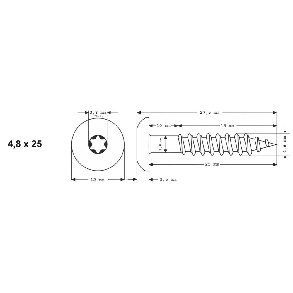 100 vis de façade MEISTERLING® en acier inoxydable V2A 4,8 x 25 mm à tête plate Torx T20 gris foncé + 1 embout
