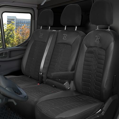 LUCARO Sitzbezüge Auto für Volkswagen Crafter 2, Man TGE 1+2 Schwarz Auto Sitzbezüge Man TGE, Volkswagen Crafter 2 - Robuster und Bequemer Sitz - Ergonomische Car Seat Cover - Öko-Leder-Sessel
