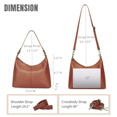 Image of Hobo Bag for Women Genuine Leather Purses Work Casual Shouldler Bag with Two Adjustable Straps