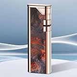 Butane Lighter, Rotary Electronic Ignition, Soft Flame, Reusable, Adjustable Flame, Gift, Collectible.(Red Gold)