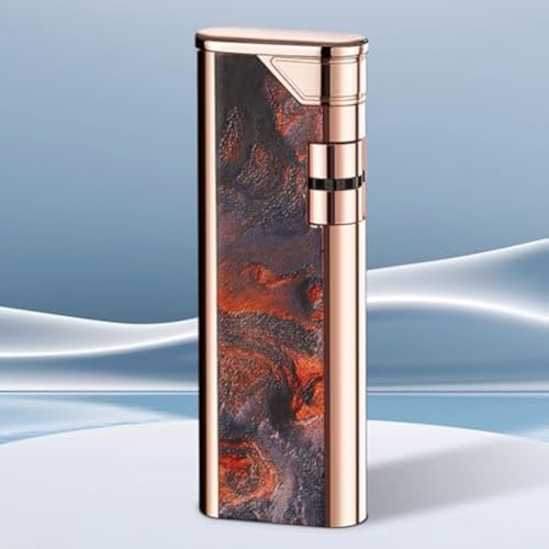 Butane Lighter, Rotary Electronic Ignition, Soft Flame, Reusable, Adjustable Flame, Gift, Collectible.(Red Gold)