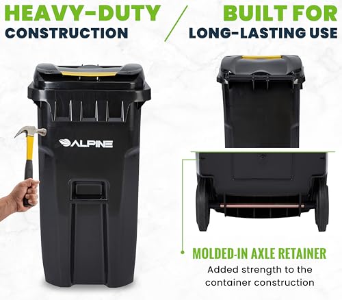 Alpine Industries ALP500-64-BLK-AM Alpine 64 Gallon Trash Can With Wheels - Large Heavy Duty Outdoor Trash Can thumb #2