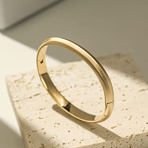 Wistic Luxury In Minimalism Cuff Bangle For Women Stainless Steel Jewelry Chunky Bracelet For Girls Stainless Steel And Clasp Wristband Cuff Bracelet For Girls Gold Rose Gold Silver Black Pvd Plated Touch Of Luxury Polished Chunky Couples Friendship Bracelets (Men Glod2) #TOP2